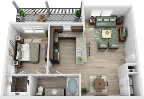 Floor plan for 1 bed, 1 bath, 804 sqft