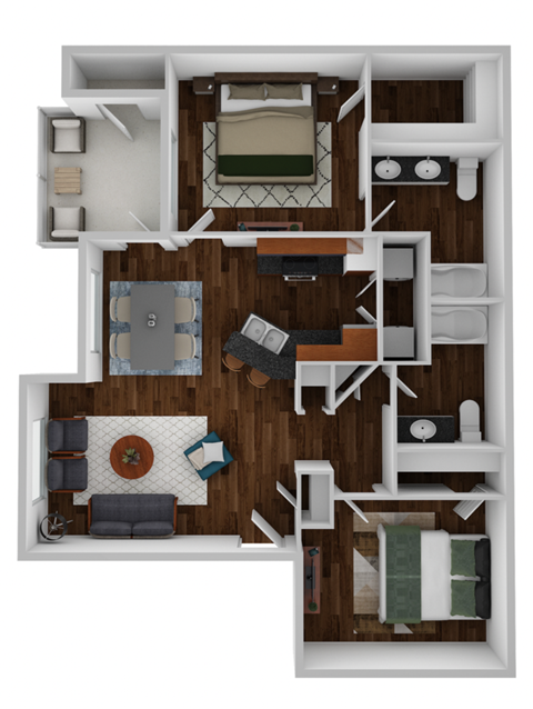 Floor plan for 2 beds, 2 baths, 1160 sqft