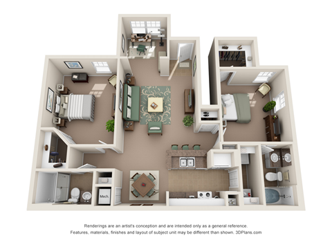 Floor plan for 2 beds, 2 baths, 1150 sqft