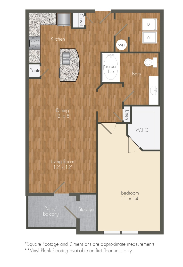 Floor plan for 1 bed, 1 bath, 927 sqft