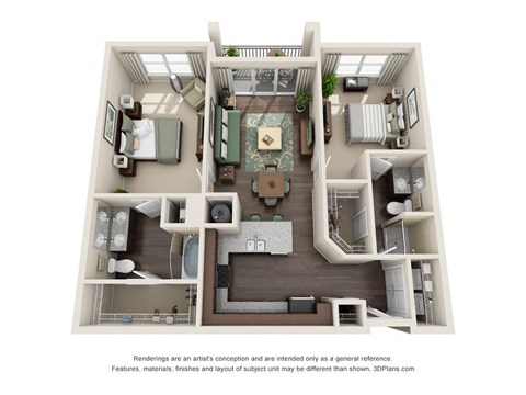 Floor plan for 2 beds, 2 baths, 1147 sqft