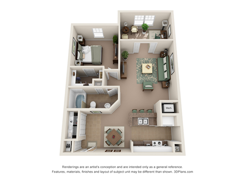 Floor plan for 1 bed, 1 bath, 910 sqft