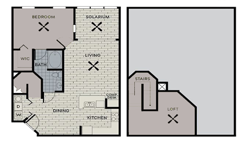 Floor plan for 1 bed, 1 bath, 1042 sqft