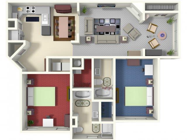 Floor plan for 2 beds, 2 baths, 1245 sqft
