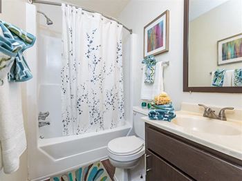 Model bathroom with soaking style tub
