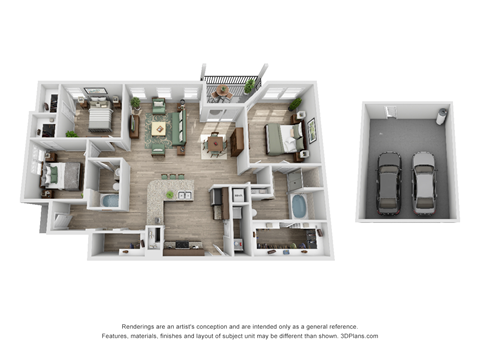 Floor plan for 3 beds, 2 baths, 1498 sqft