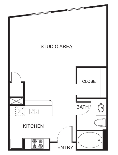 Floor plan for studio, 1 bath, 556 sqft