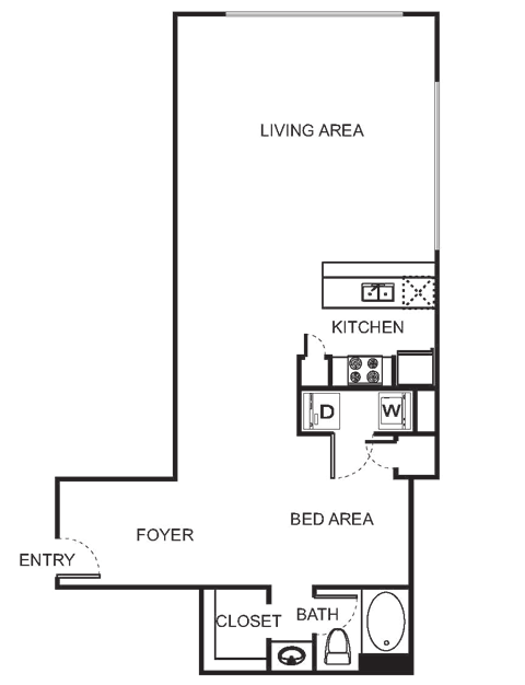 Floor plan for studio, 1 bath, 1028 sqft
