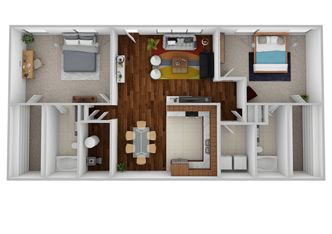 Floor plan for 2 beds, 2 baths, 1380 sqft