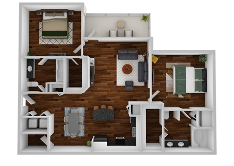 Floor plan for 2 beds, 2 baths, 1061 sqft
