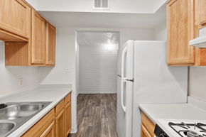Phoenix apartment for rent - kitchen with white fridge at Bella Vista Apartments, Arizona, 85009