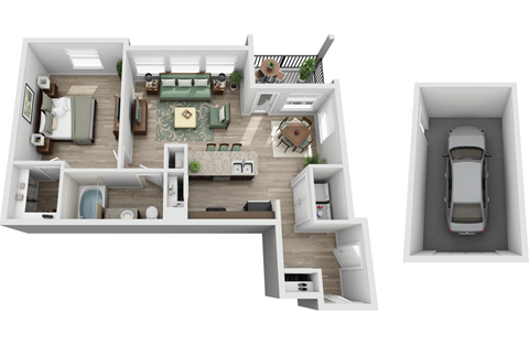 Floor plan for 1 bed, 1 bath, 823 sqft