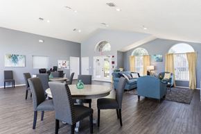 Wesley Chapel apartment for rent - a living room with blue chairs and a table