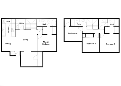 Floor plan for 4 beds, 3.5 baths, 1422 sqft