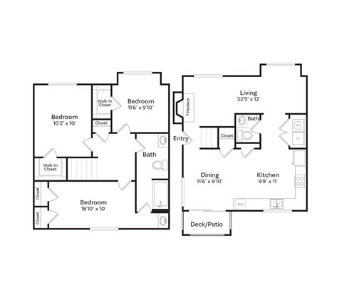 Floor plan for 3 beds, 1.5 baths, 1320 sqft