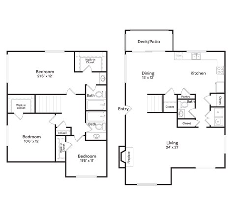 Floor plan for 3 beds, 2.5 baths, 1500 sqft