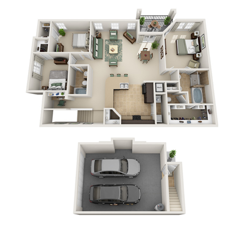 Floor plan for 3 beds, 2 baths, 1578 sqft