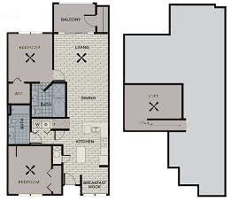 Floor plan for 2 beds, 2 baths, 1375 sqft