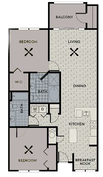 Floor plan for 2 beds, 2 baths, 1167 sqft