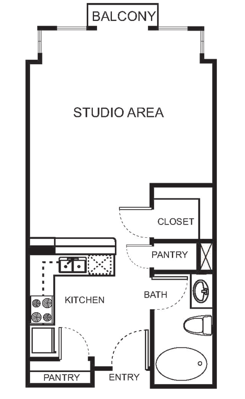 Floor plan for studio, 1 bath, 554 sqft
