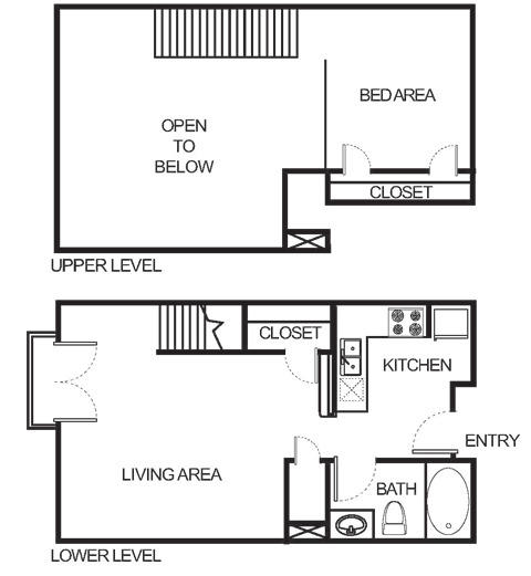 Floor plan for studio, 1 bath, 699 sqft
