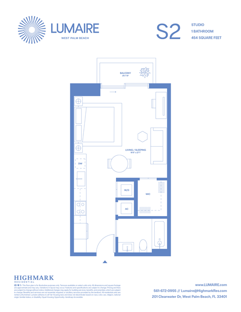 Floor plan for studio, 1 bath, 454 sqft