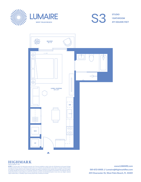 Floor plan for studio, 1 bath, 471 sqft