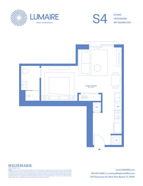 Floor plan for studio, 1 bath, 497 sqft