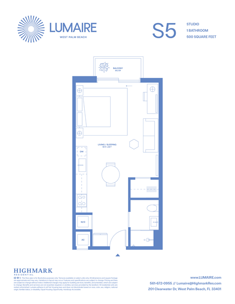 Floor plan for studio, 1 bath, 500 sqft