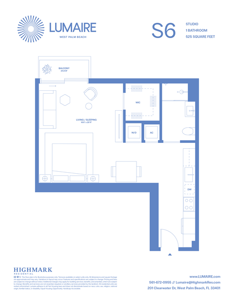 Floor plan for studio, 1 bath, 525 sqft
