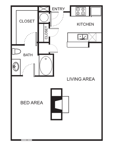 Floor plan for studio, 1 bath, 695 sqft