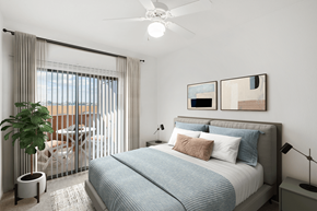 Mesa apartment for rent - bedroom with light fitted fan at San Fernando Apartments, Mesa, AZ 85205