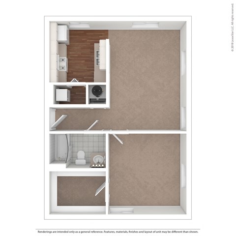 Floor plan for 1 bed, 1 bath, 710 sqft