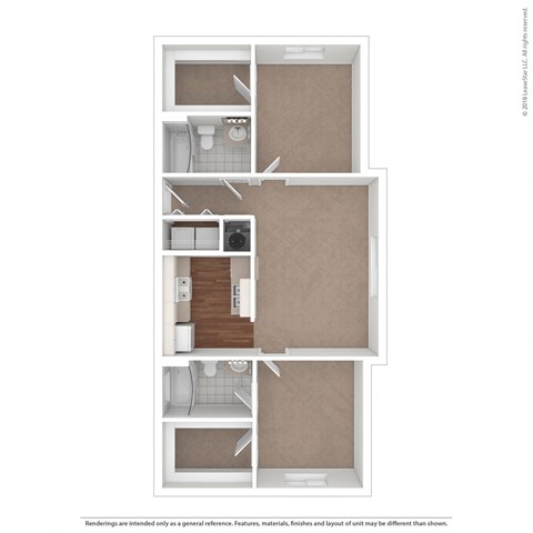 Floor plan for 2 beds, 2 baths, 958 sqft
