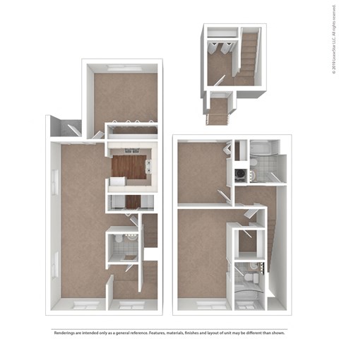 Floor plan for 3 beds, 2.5 baths, 1317 sqft