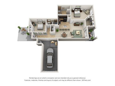 Floor plan for 2 beds, 2 baths, 1260 sqft