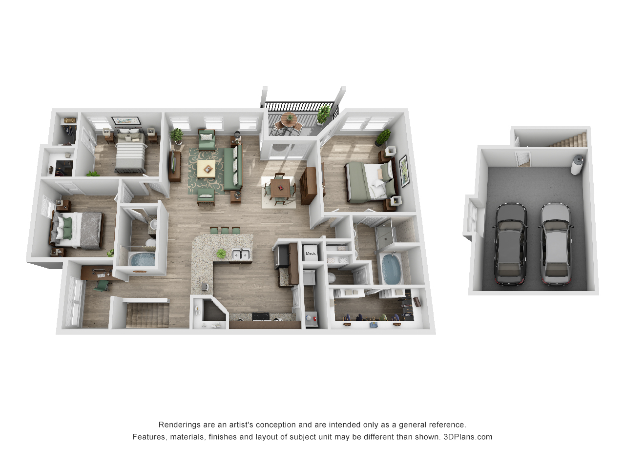Floor plan for 3 beds, 2 baths, 1579 sqft
