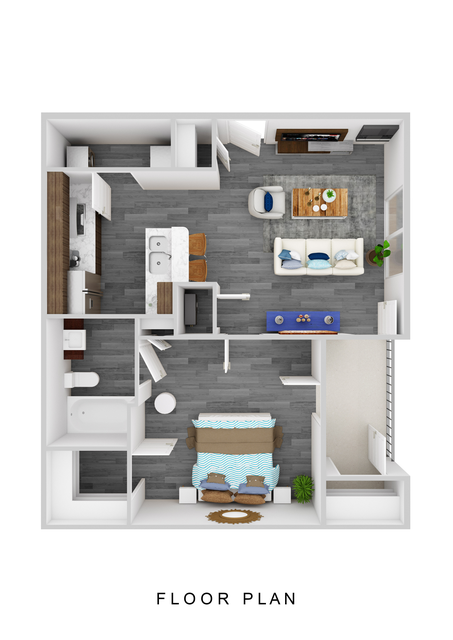 Floor plan for 1 bed, 1 bath, 616 sqft