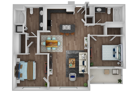 Floor plan for 2 beds, 2 baths, 1083 sqft