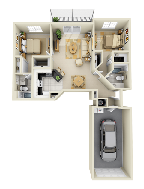 Floor plan for 2 beds, 2 baths, 1109 sqft