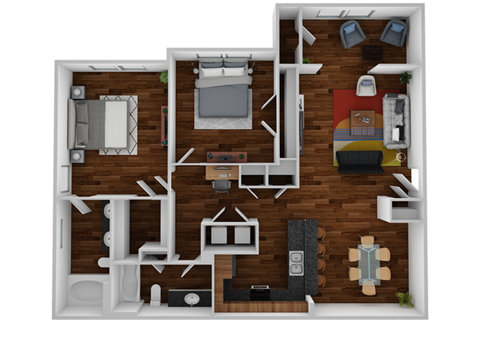 Floor plan for 2 beds, 2 baths, 1122 sqft