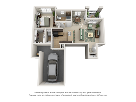 Floor plan for 1 bed, 1 bath, 726 sqft