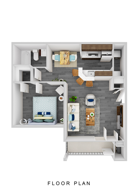 Floor plan for 1 bed, 1 bath, 716 sqft
