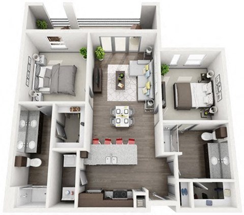 Floor plan for 2 beds, 2 baths, 1058 sqft
