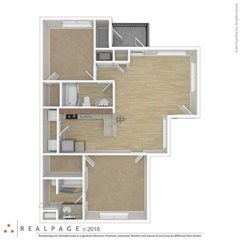 Floor plan for 2 beds, 2 baths, 1016 sqft