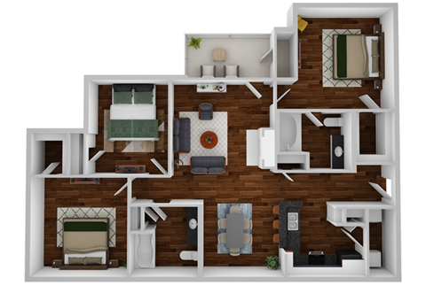 Floor plan for 3 beds, 2 baths, 1219 sqft
