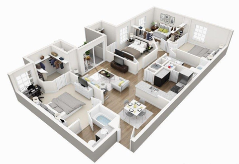 Floor plan for 4 beds, 2 baths, 1503 sqft