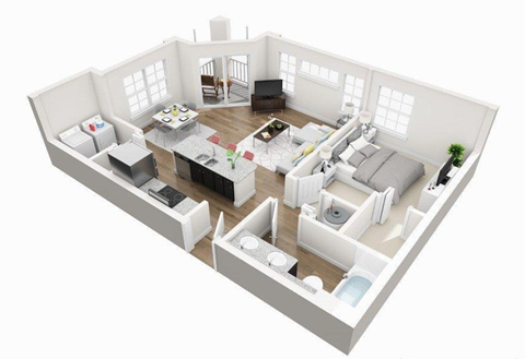 Floor plan for 1 bed, 1 bath, 790 sqft