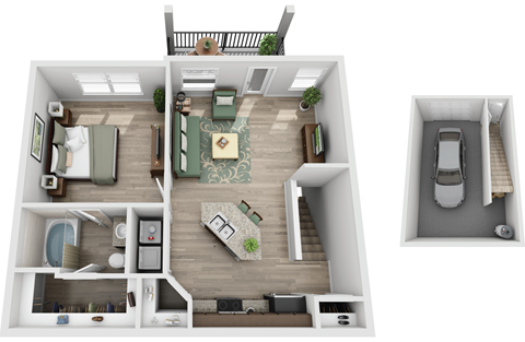 Floor plan for 1 bed, 1 bath, 750 sqft