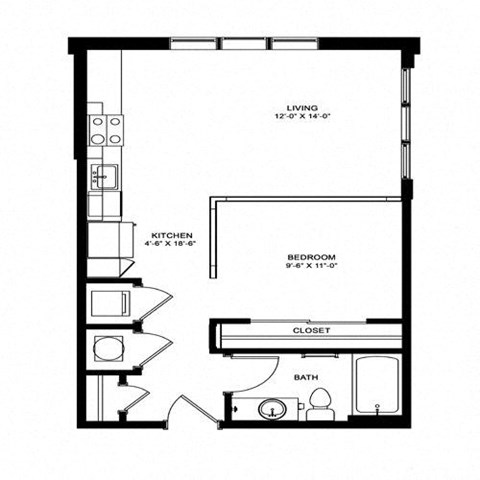 Floor plan for studio, 620 sqft